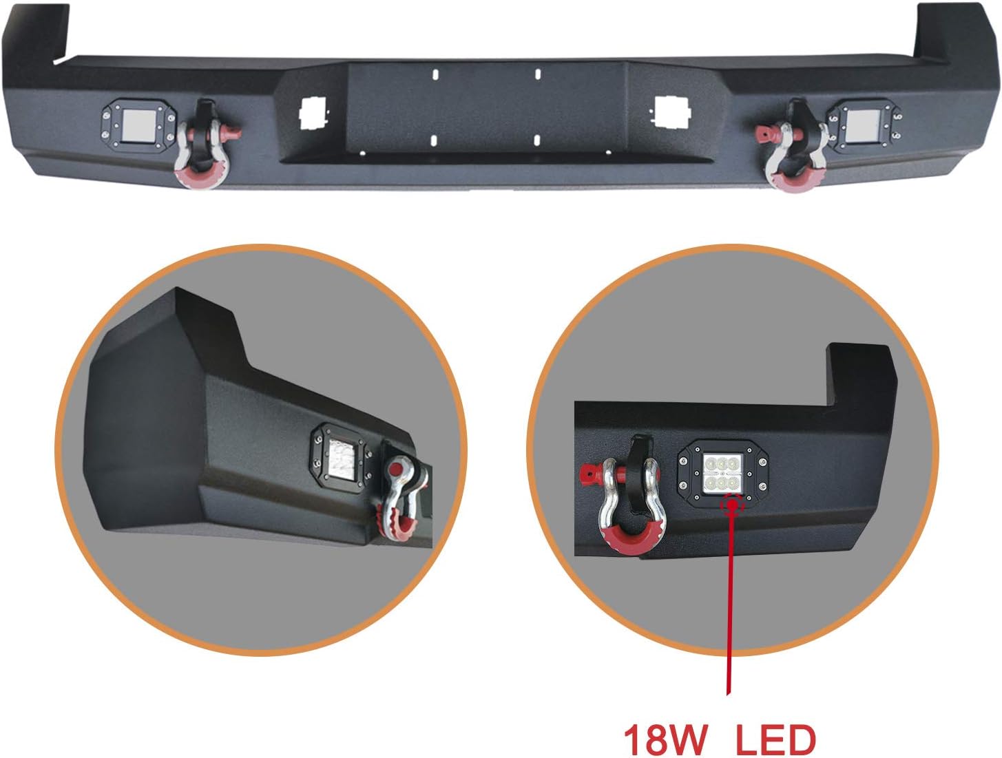 Tacoma Rear Bumper with 2 ｘ18W LED Light Fit 2005-2015 2nd Gen Toyota Tacoma Pickup Truck