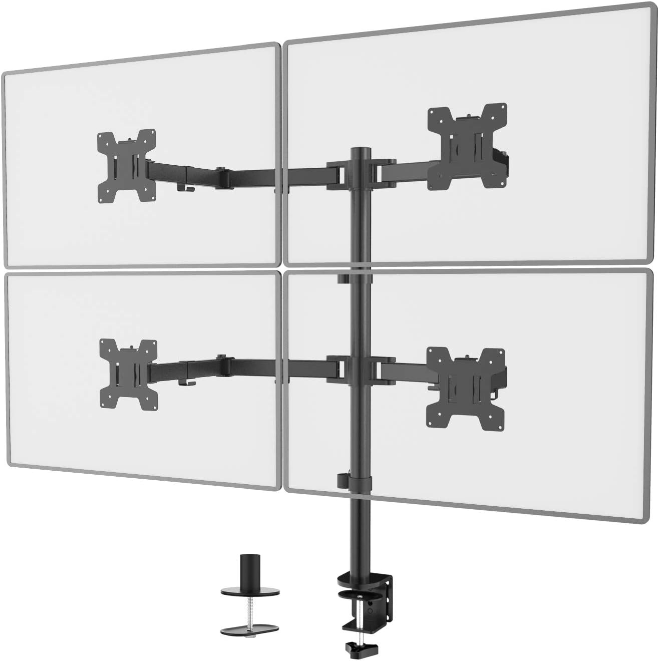 WALI Quad LCD Monitor Desk Mount Fully Adjustable Stand Fits 4 Screens up to 27 inch, 22 lbs. Weight Capacity per Arm (M004), Black Pack of 2