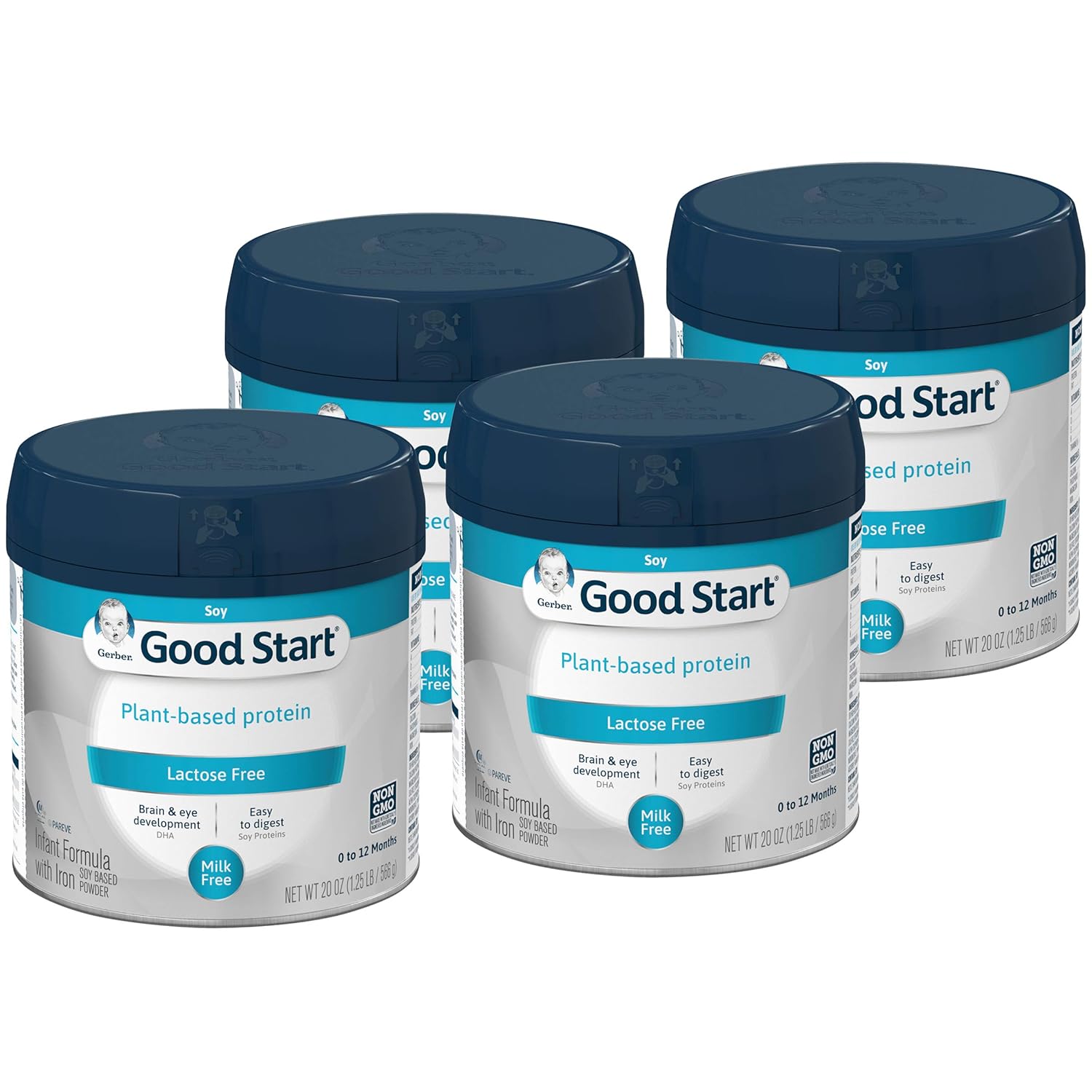 Gerber Good Start Plant Based Protein & Lactose Free Non-GMO Powder Infant Formula, Stage 1, 4 Count
