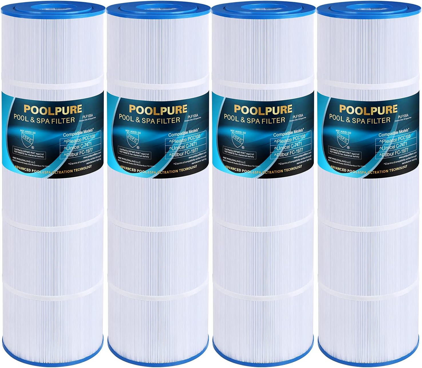 POOLPURE PCC105-PAK4 Replaces Pentair CCP420, 178584, Unicel C-7471, 817-0106, R173576, Filbur FC-1977, 570-0425-07, Pentair Clean and Clear Plus 420 Cartridge, Pack of 4