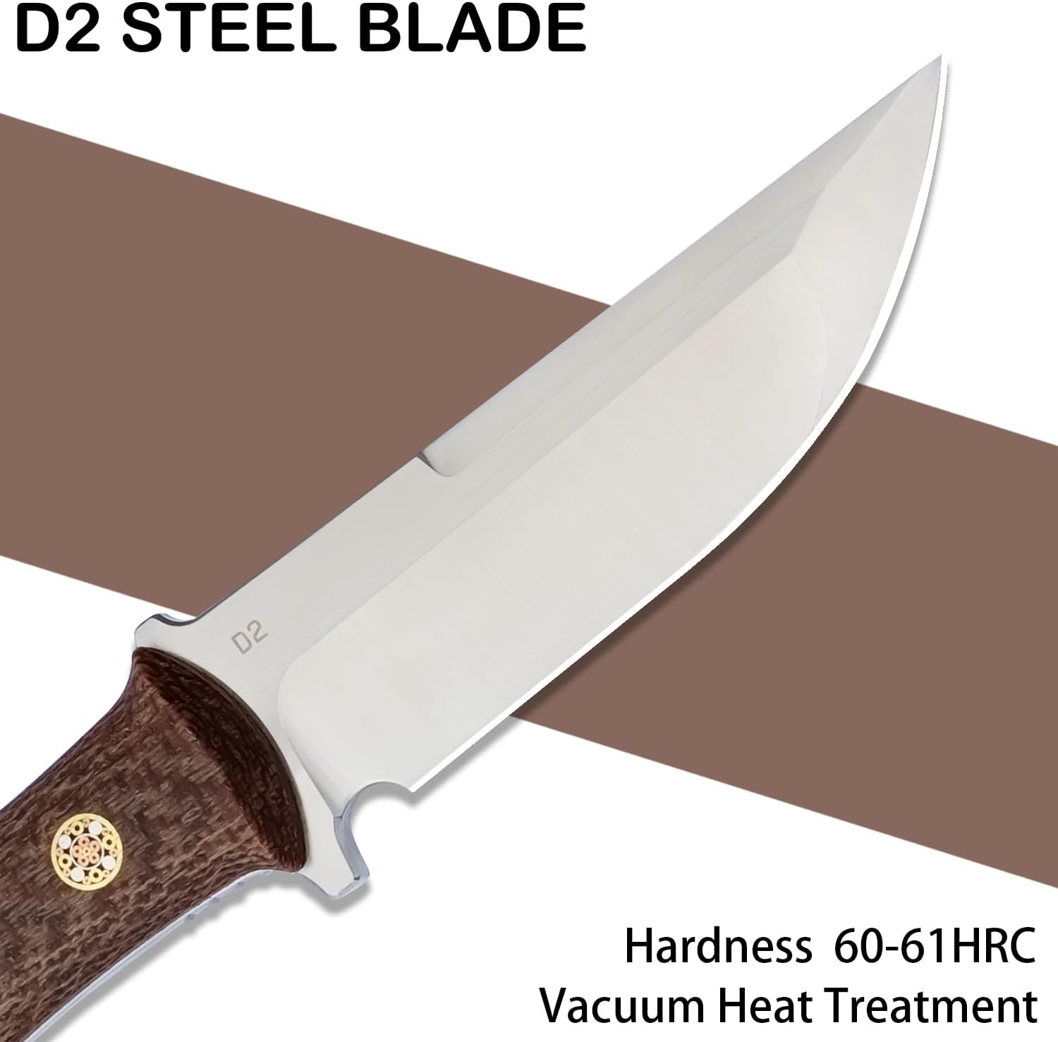 Fixed Blade Knife, VALKNUT D2 Steel Blade Full Tang Knives for Hunting Survival Bushcraft, 4'' Straight Back Blade Outdoor Camping Knife with Micarta Handle and Kydex Sheath