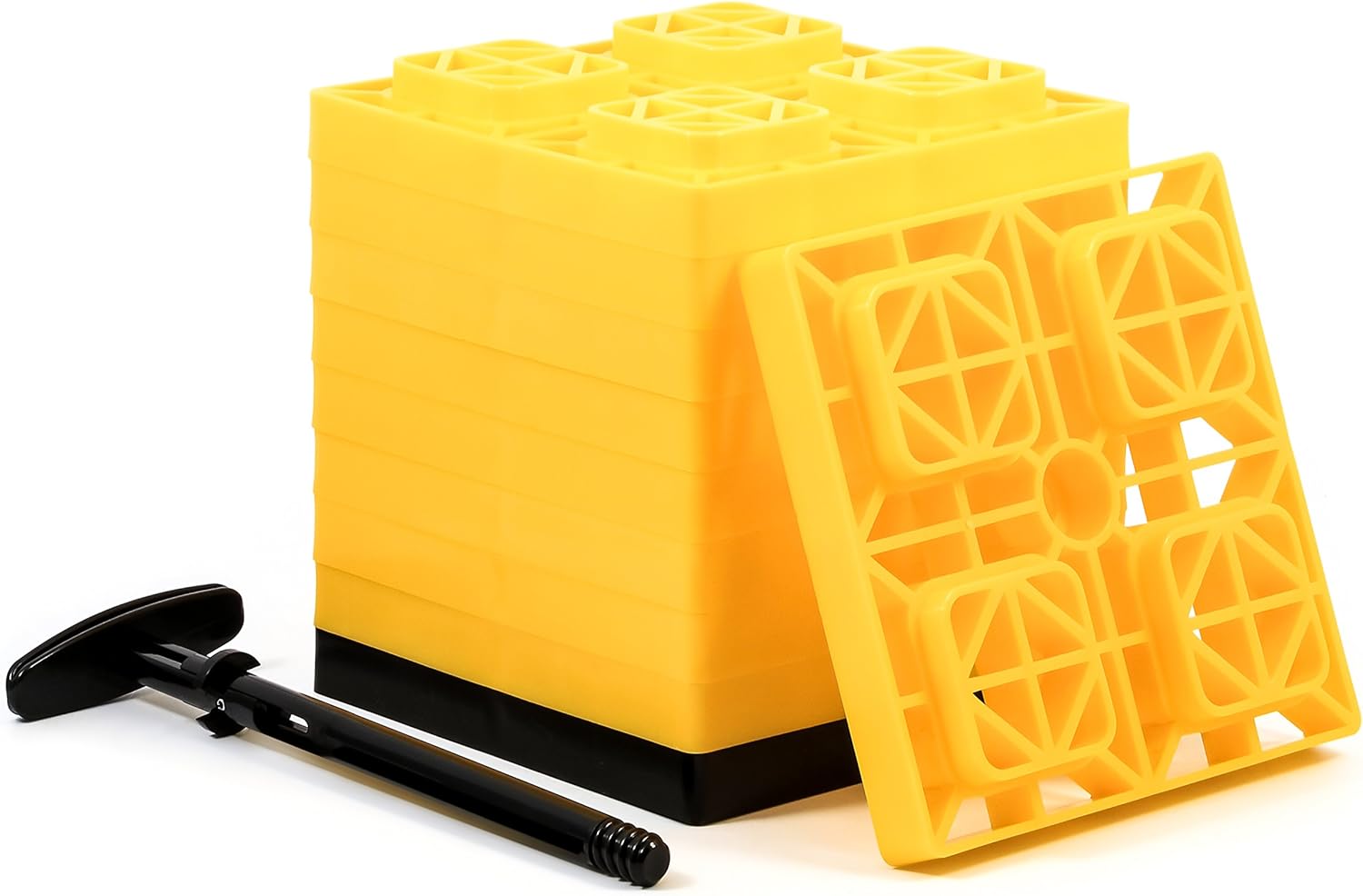 Camco 21023 FasTen 4x2 RV Leveling Block For Dual Tires | Interlocking Design Allows Stacking To Desired Height | Includes Secure T-Handle Carrying System, Yellow (Pack of 10) Pack of 2