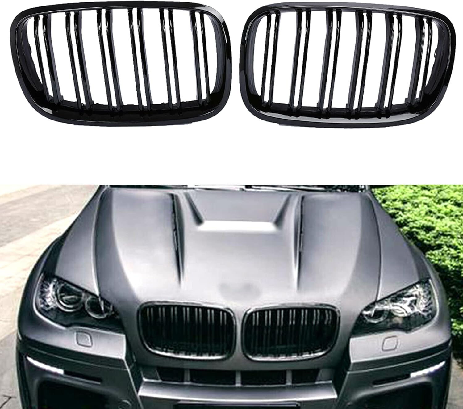 XOPIYAO Front Kidney Grille M Color Gloss Black Compatible with 2007 2008 2009 2010 2011 2012 2013 E70 E71 X5 X6