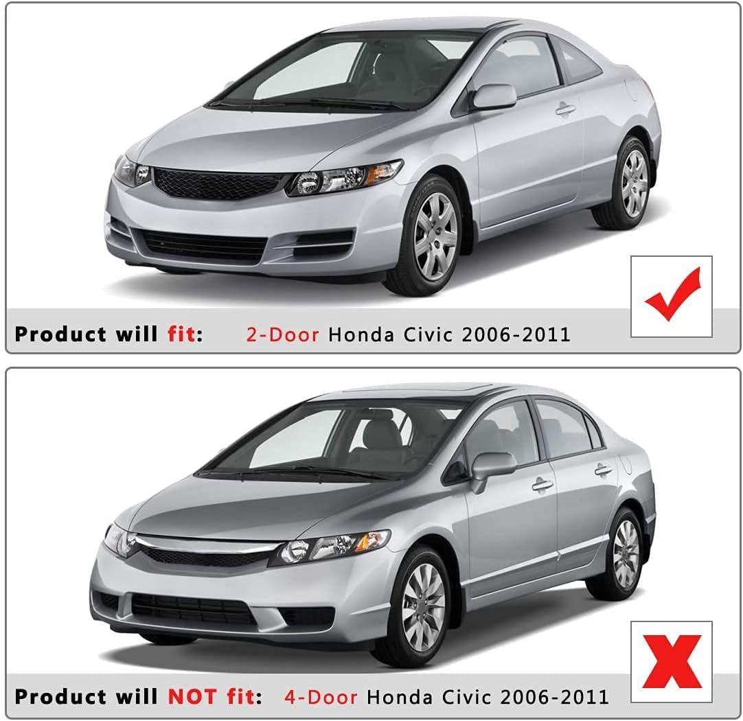 SCITOO Headlight Assembly Fits For Honda Civic 2 Door Coupe 2006-2011 Headlamp In Black Housing Amber Reflector Clear Lens