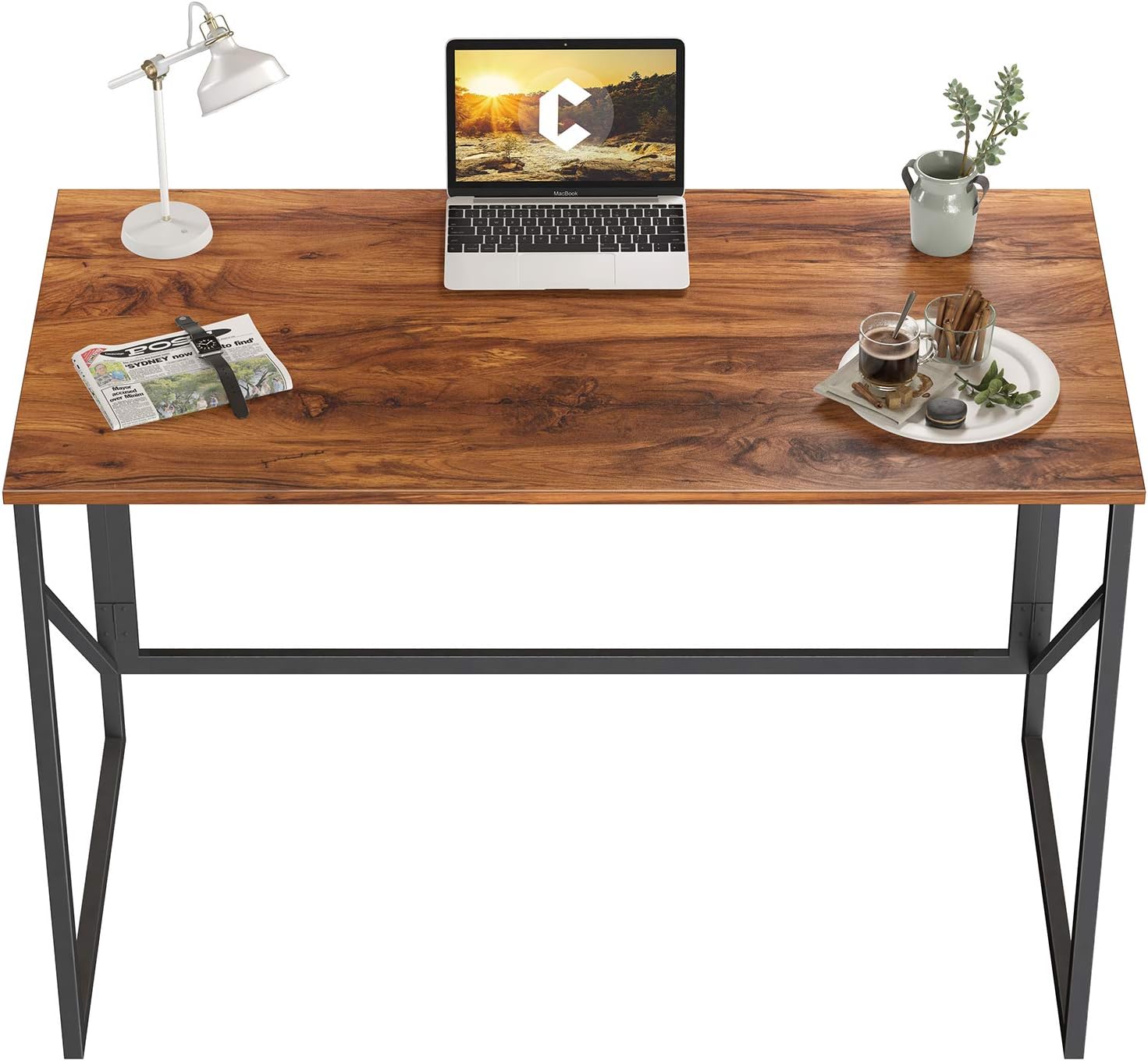 CubiCubi Computer Office Desk, Small Folding Writing Desk 40 Inch, Modern Simple Study Desk for Home Office Notebook Desk, Easy Assembly, Walnut Pack of 2