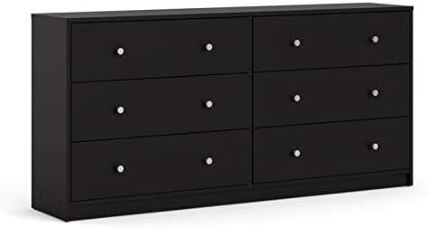 Pemberly Row Contemporary 6 Drawer Double Dresser in Black, 12.46