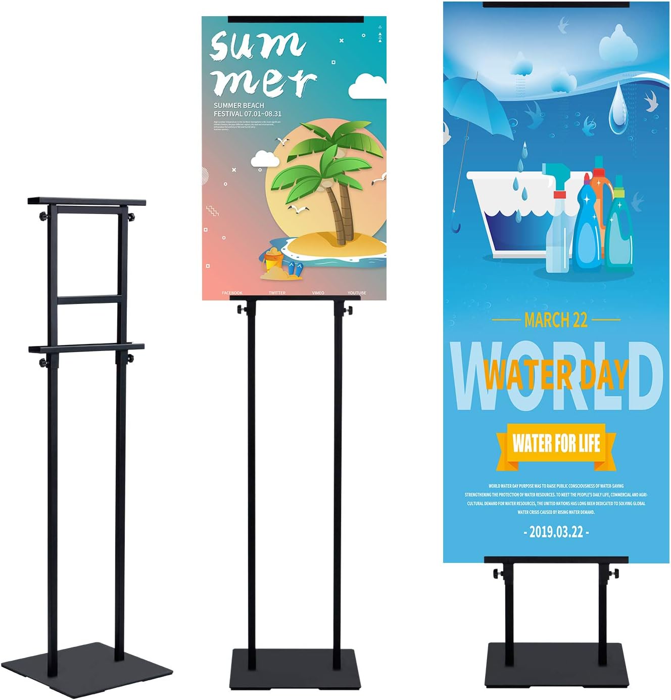 Klvied Heavy Duty Poster Stand with Non-Slip Mat Base, Adjustable Pedestal Sign Stand Up to 78 inch, Double Side Floor Banner Stand for Board & Foam Display Pack of 2
