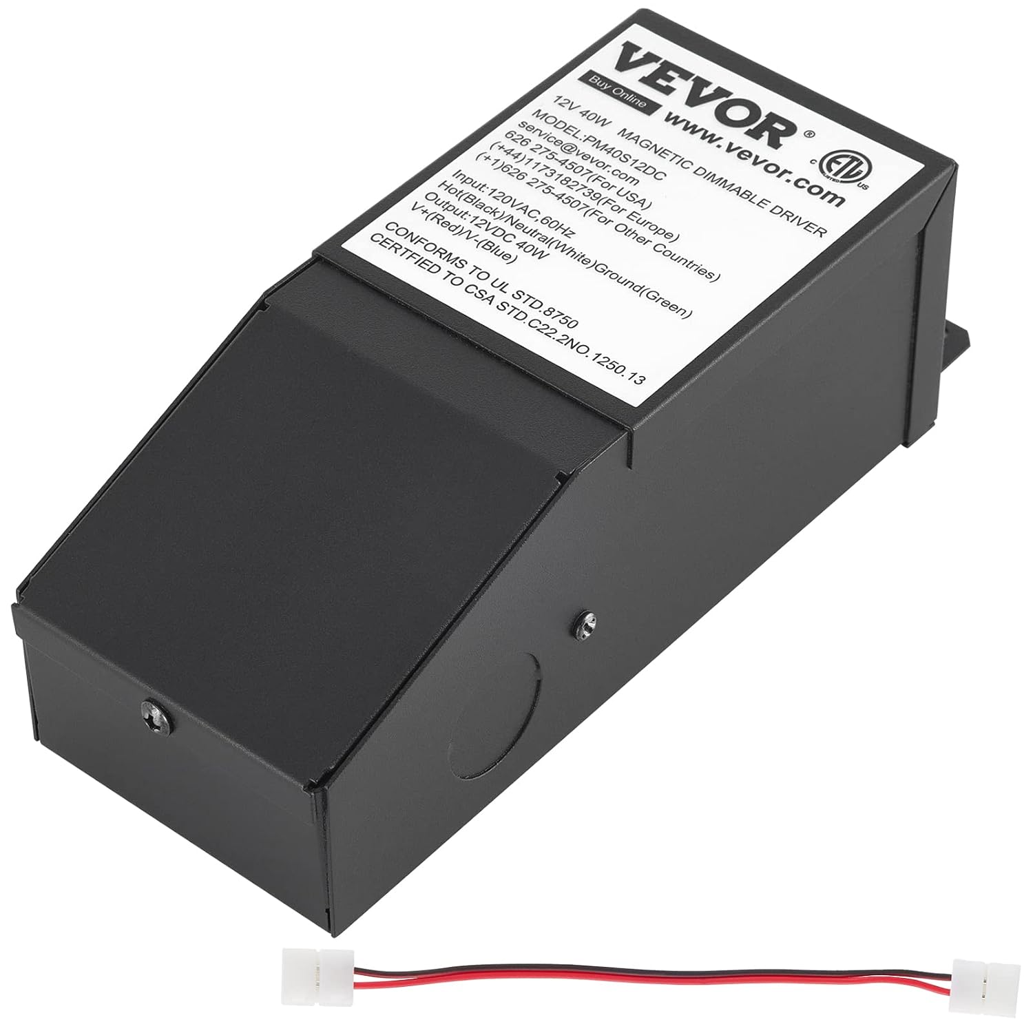 VEVOR Dimmable LED Driver, 40W 12V 3.3A, Magnetic Power Supply 110V AC to 12V DC LED Transformer, Compatible with MLV, ELV, CL Dimmers, for LED Strip Lights, Constant Voltage LED Products, ETL Listed