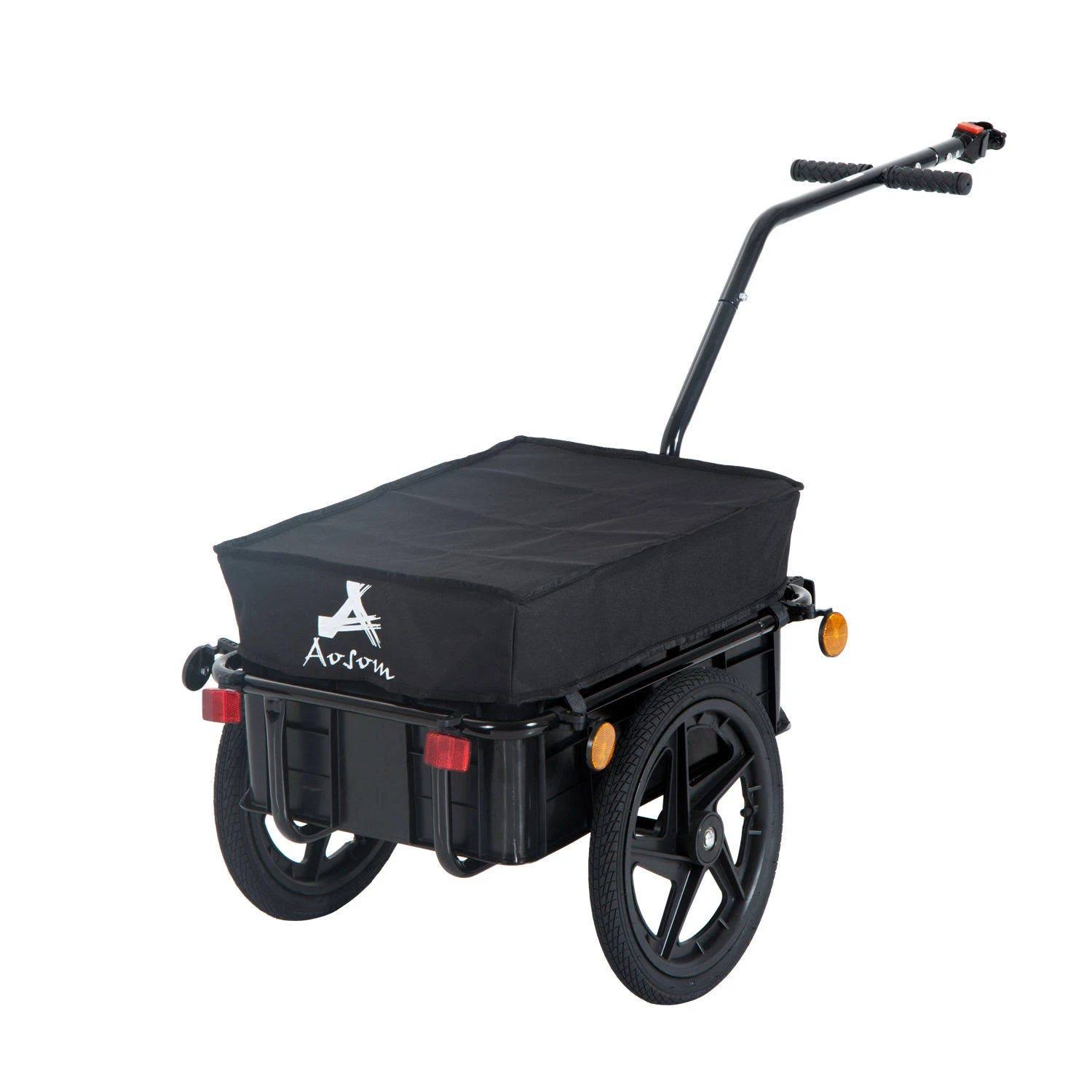 Aosom Bicycle Bike Cargo Trailer Steel Carrier Storage Cart Wheel Runner for Shopping - Black