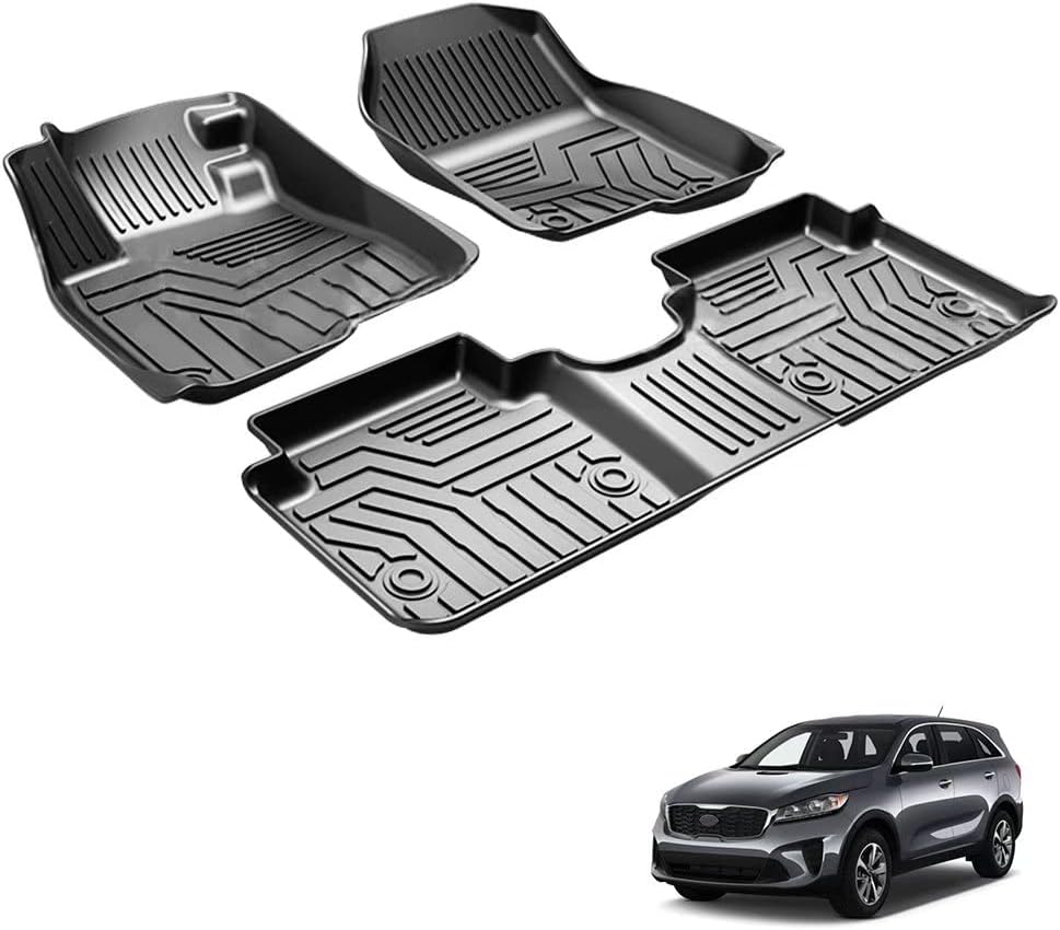 Floor Mats Compatible with 2020 2021 Ford Explorer TPE Automotive Floor Mats All Weather Protector Mat Include Front and Rear Row Linder Black