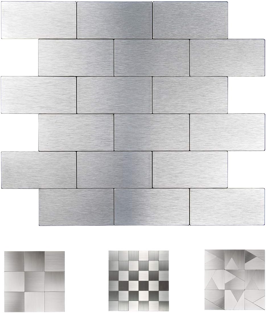 Art3d 10-Piece Peel and Stick Metal Backsplash Tiles for Kitchen, Aluminum Silk Subway Tile