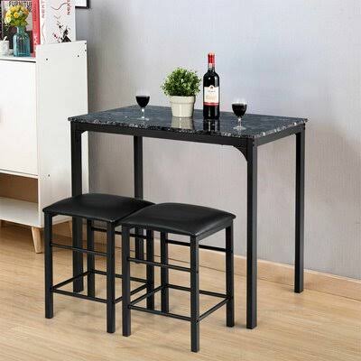 Penalosa 3 - Piece Dining Set Red Barrel Studio Table Top Color: Black