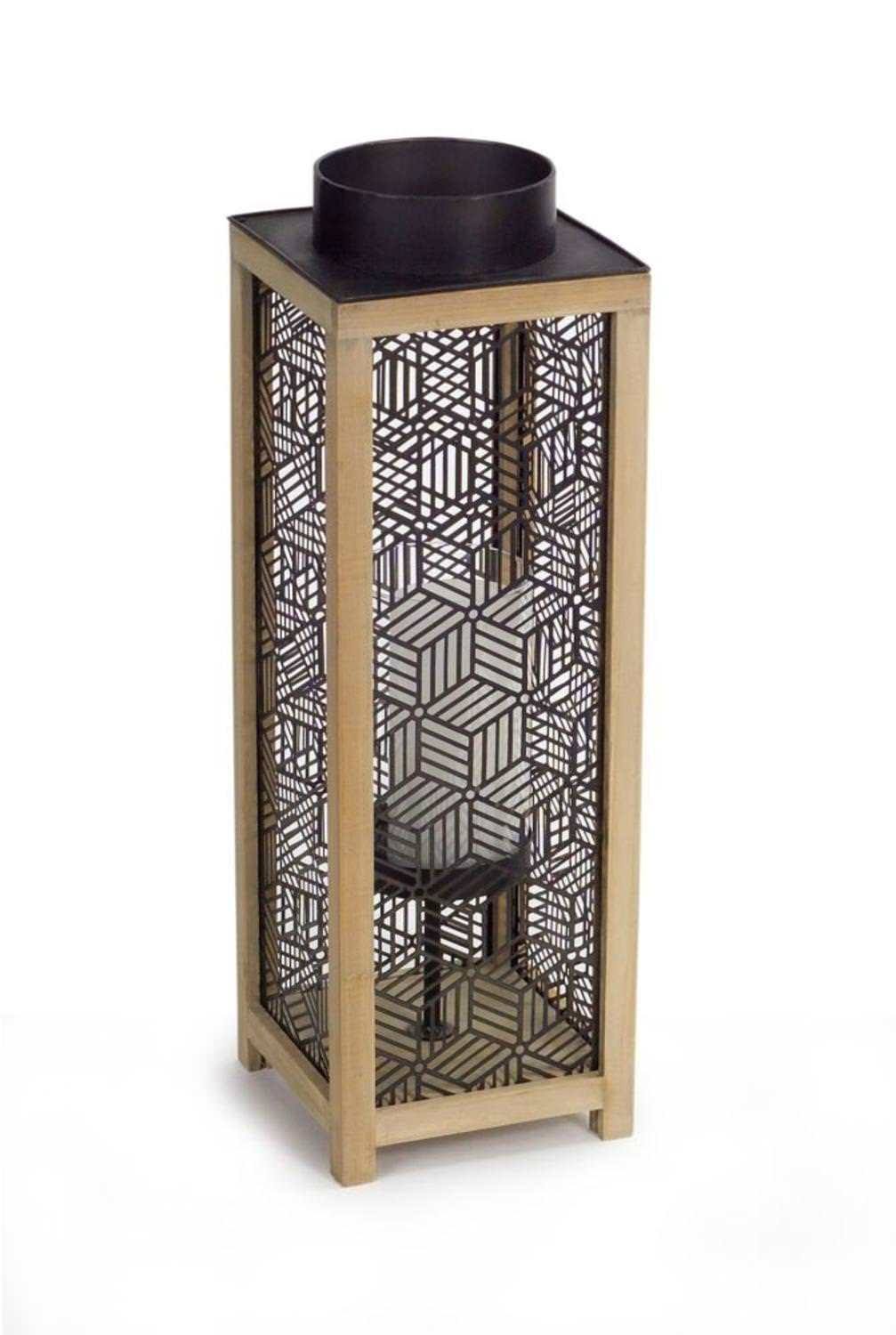 21&rdquo; Contemporary Wooden and Black Metal Decorative Candle Lanterns