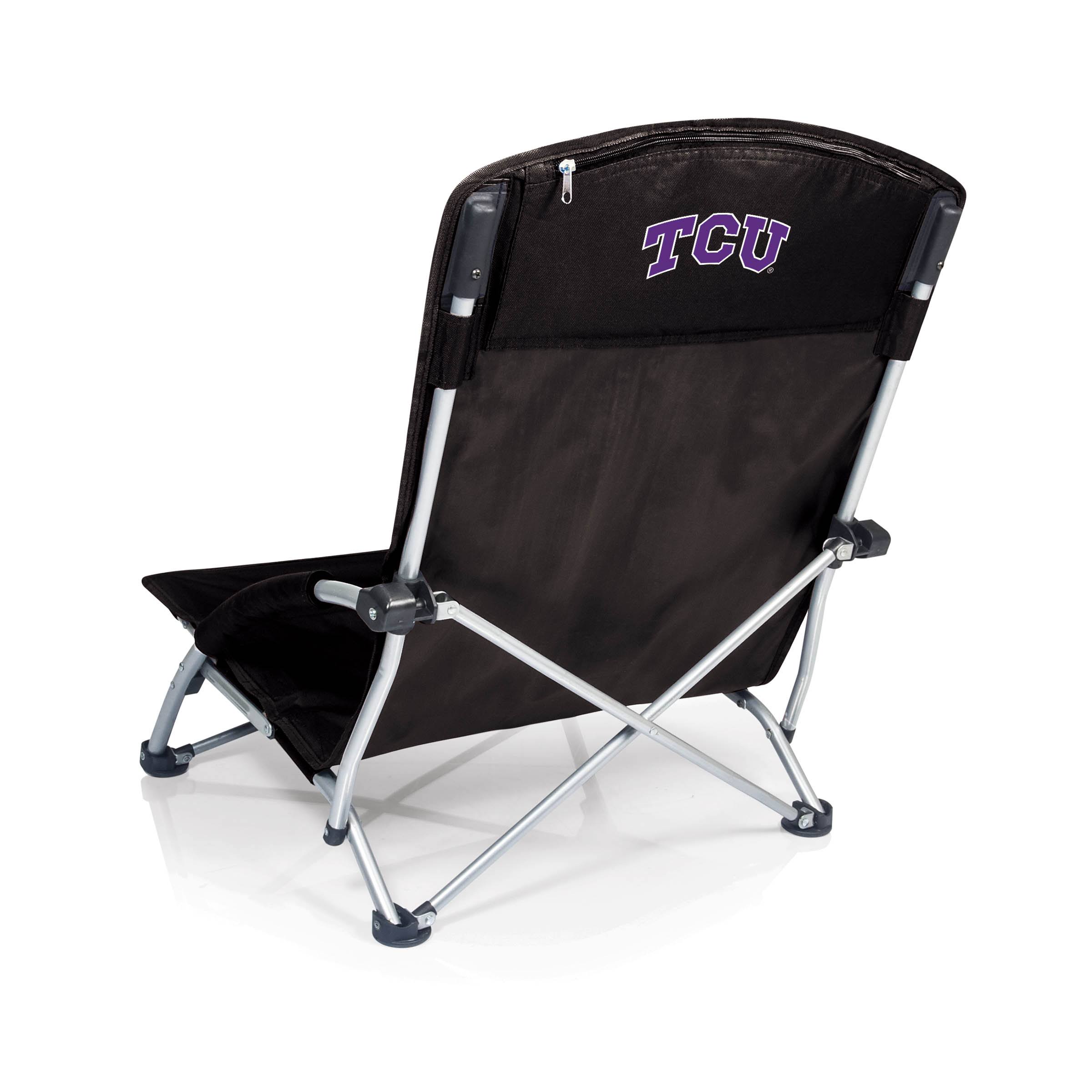 Picnic Time TCU Horned Frogs Tranquility Portable Beach Chair, Black