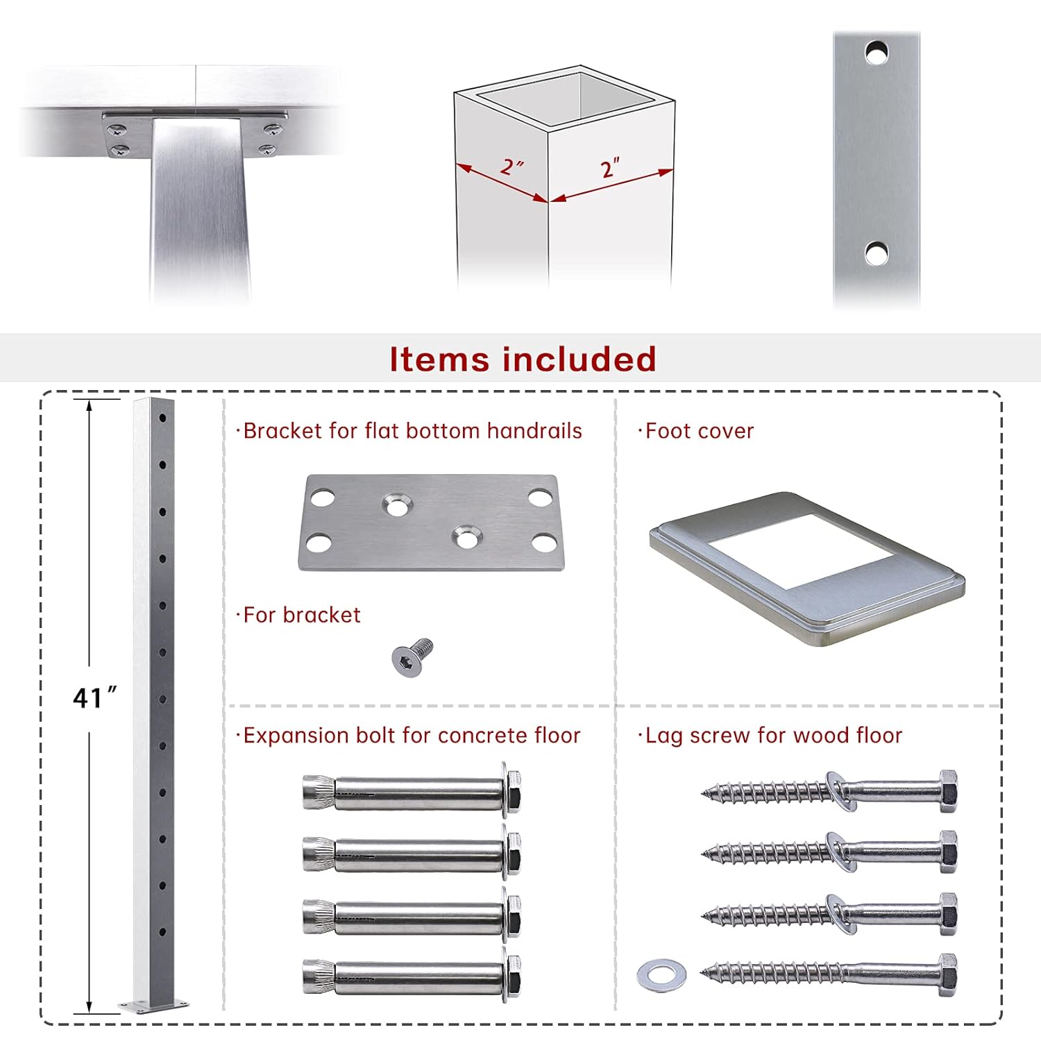Muzata Cable Railing Post Square Weldless Flat top 42