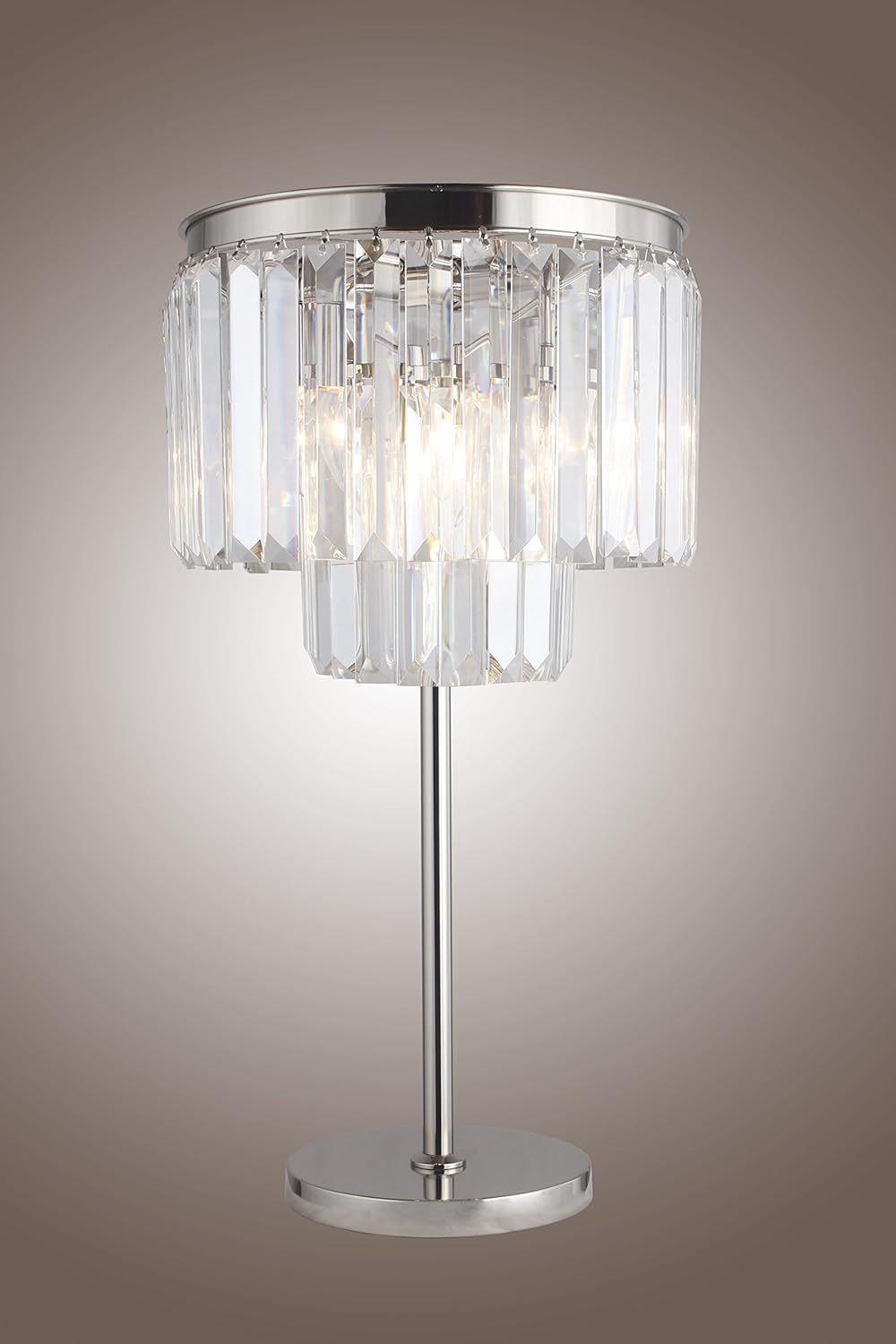 Luxe Crystal Table Accent Lamp Crystal Nickel Plated Iron Frame Glass Fringe Table Lamp
