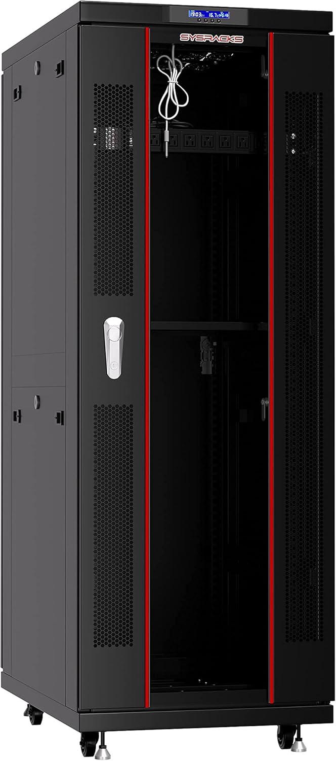 Server Rack - Locking Cabinet - Network Rack - Av Cabinet - 37 U - Rack Mount - Free Standing Network Rack- Server Cabinet - Caster Leveler - Rack Shelf - Cooling Fan - Thermostat - PDU Sysracks