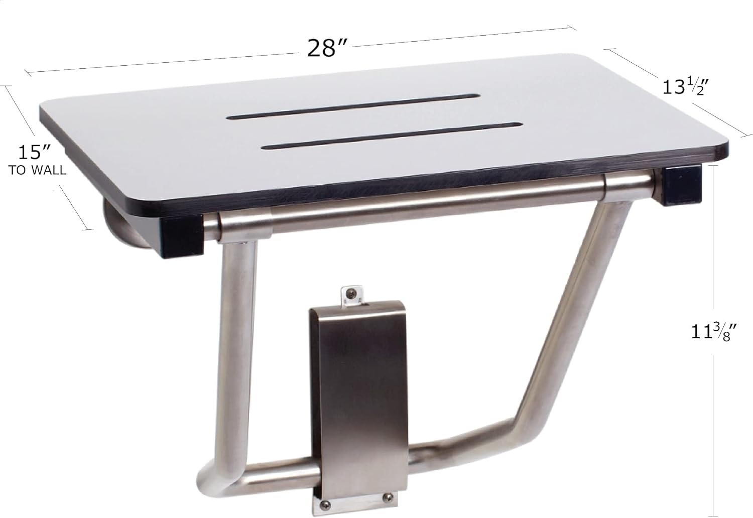 Seachrome Lift-Assist, Yoke-Style 28 x 15 Folding Shower, ADA Bathroom Safety, Wall-Mount, Transfer Bench Seat, 28