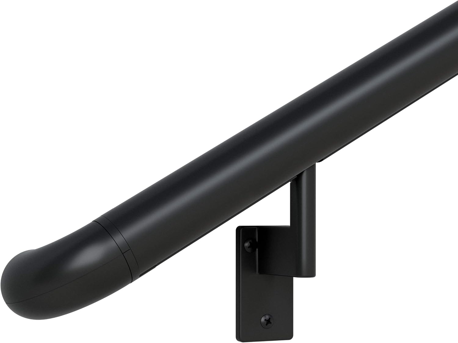 6 ft. Handrail - Complete Kit. Satin Black Anodized Aluminum with 4 Satin Black Wall Brackets + ADA Wall Returns, 1.6