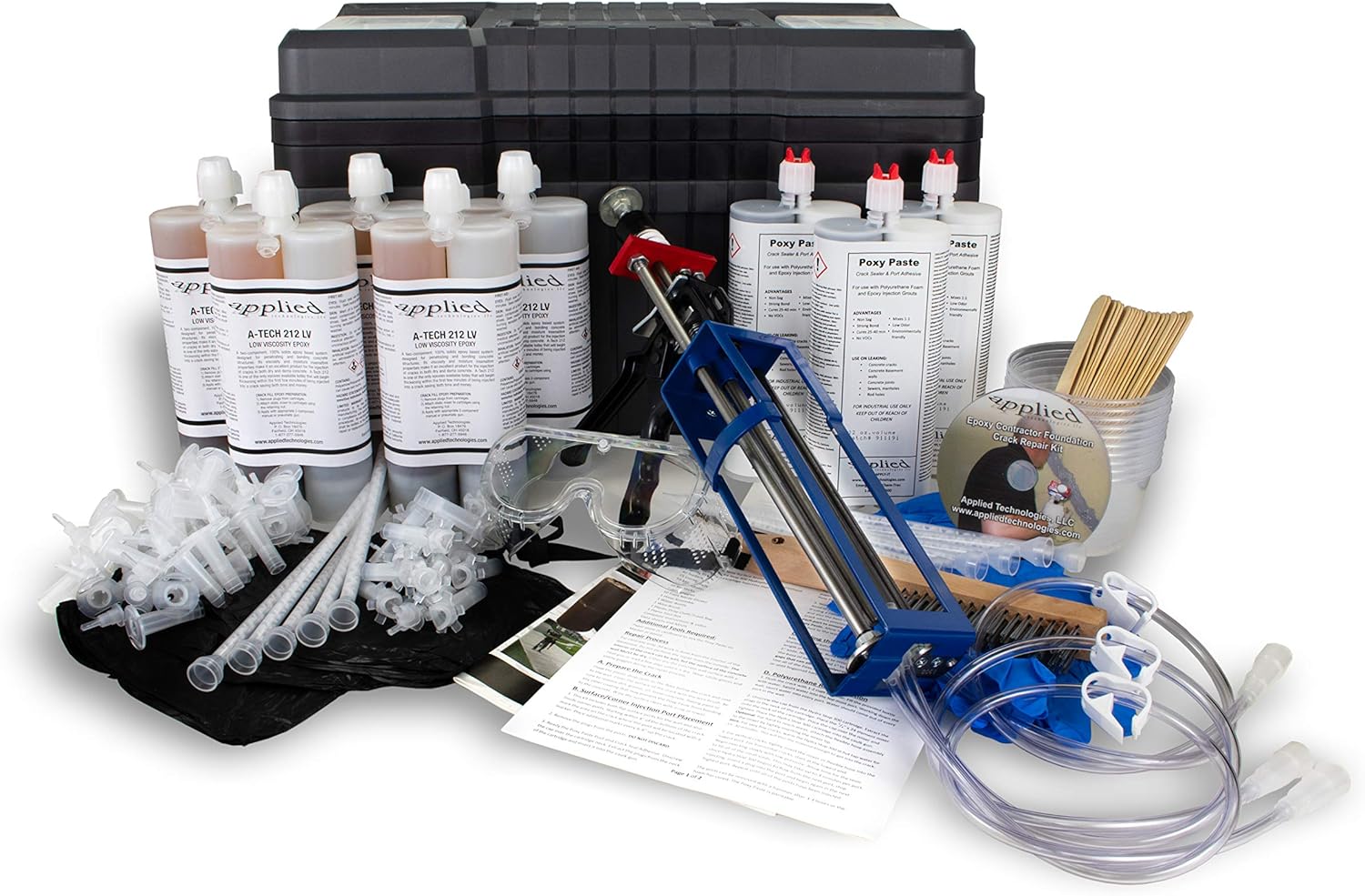 30' Epoxy Contractor Foundation Crack Repair Kit -Repairs up to 30&rsquo; of Concrete Foundation Crack at 1/16&rdquo; Wide with A-Tech 212 LV Epoxy. Meets ASTM C-881- How to Video Included