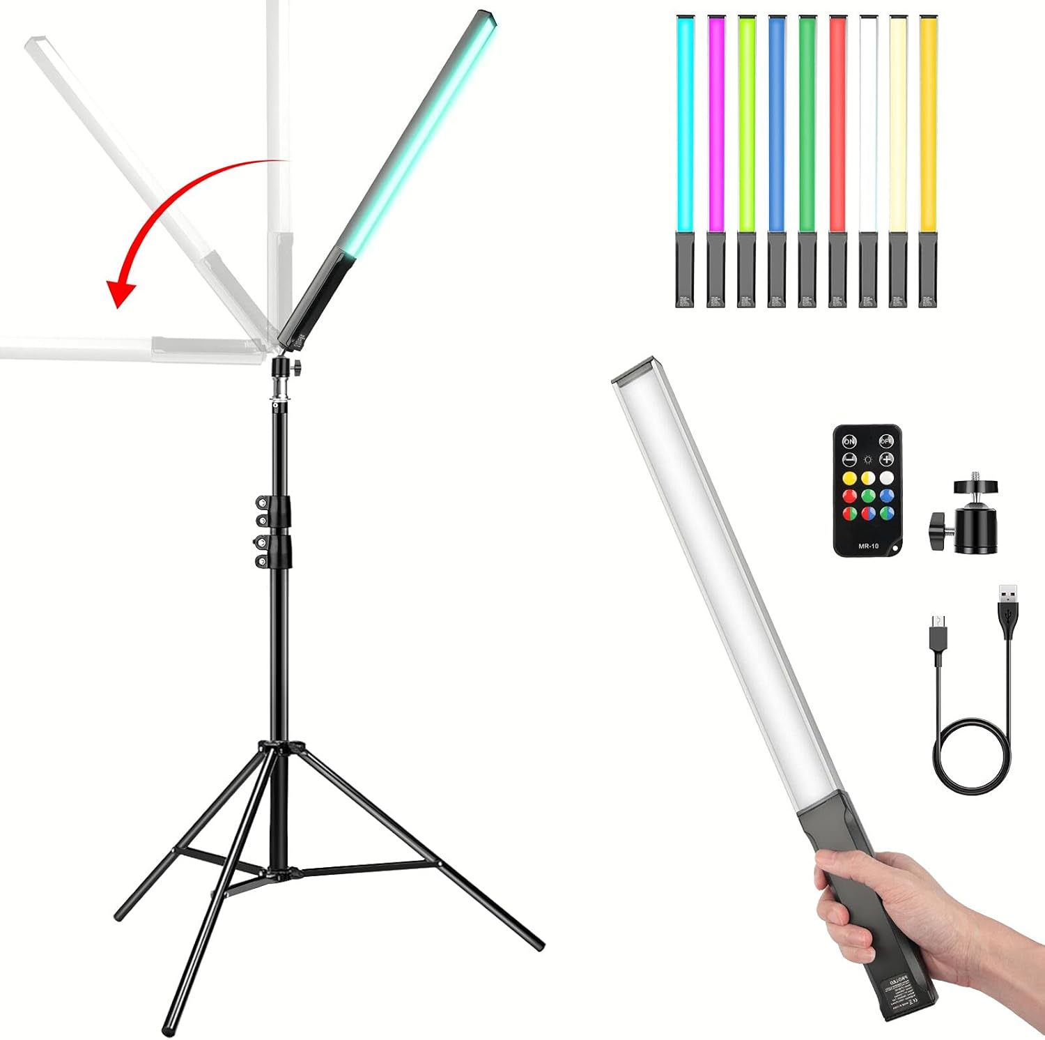 Hagibis RGB LED Video Light Wand Stick with Tripod Photography Studio Lighting Kit with Adjustable Light Stand&Remote Control 10 Color Modes,3200K-5600K Pack of 2