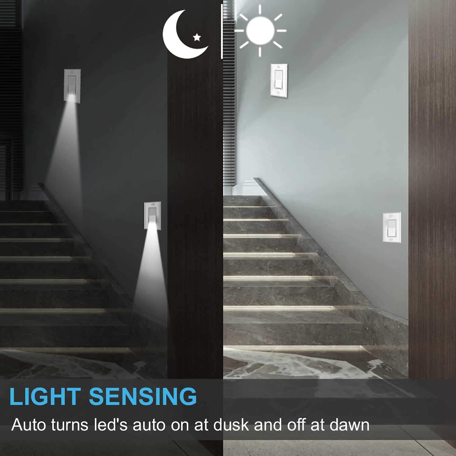 10 Pack SOZULAMP Light Switch with LED Night Light 15Amp 120/277Volt Decora Rocker Single Pole Wall Switch, Automatic On/Off Sensor