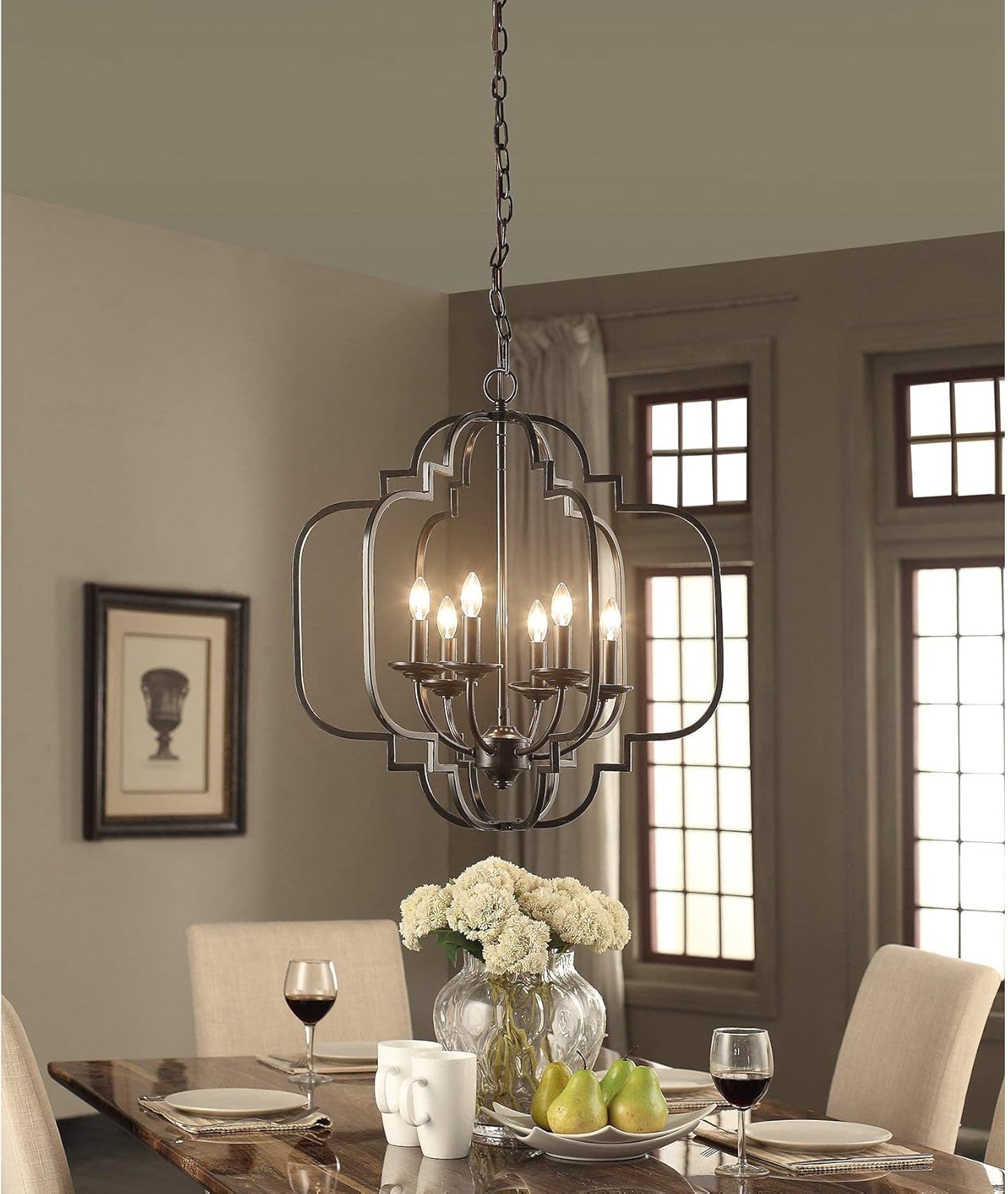 Saint Mossi Black Farmhouse Chandelier with 6 Lights,Lantern Metal Pendant Lighting for Dining Room,Living Room,Kitchen,Foyer,W23