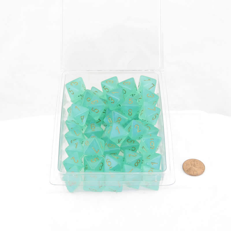 Light Green Borealis Dice Luminary with Gold Numbers D8 Aprox 16mm (5/8in) Pack of 50 Wondertrail