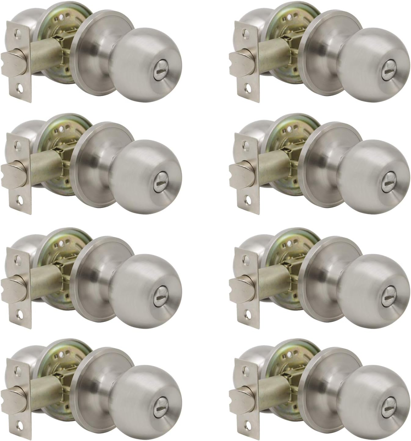 8 Pack Probrico Square Privacy Door Levers Door Lock Hardware Handle Storage Room Bathroom Keyless Lever Square Rose in Satin Nickel Adjustable Latch Backset-Door Lever-DL01