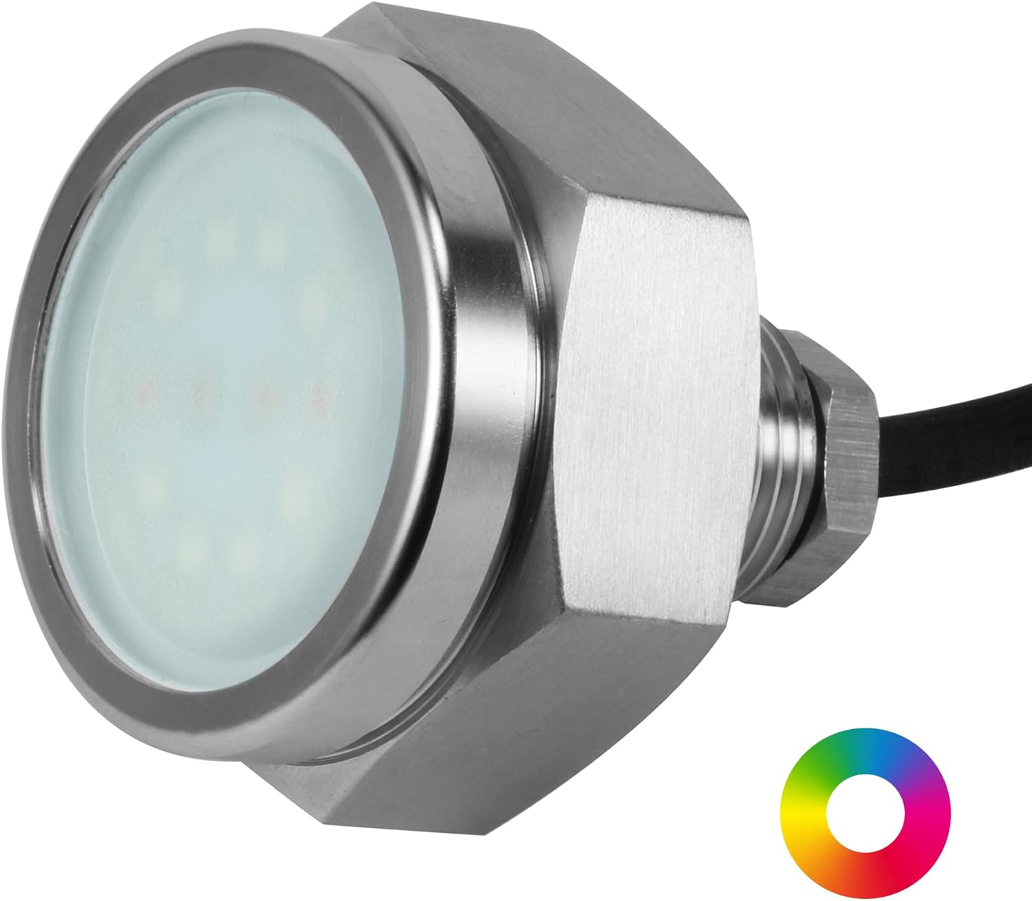 HUSUKU RS2 RGB Underwater Drain Plug Light for Boat, 12LED 2INCH 2000LM 48W, IP68 Waterproof, 316L Stainless Steel 1/2