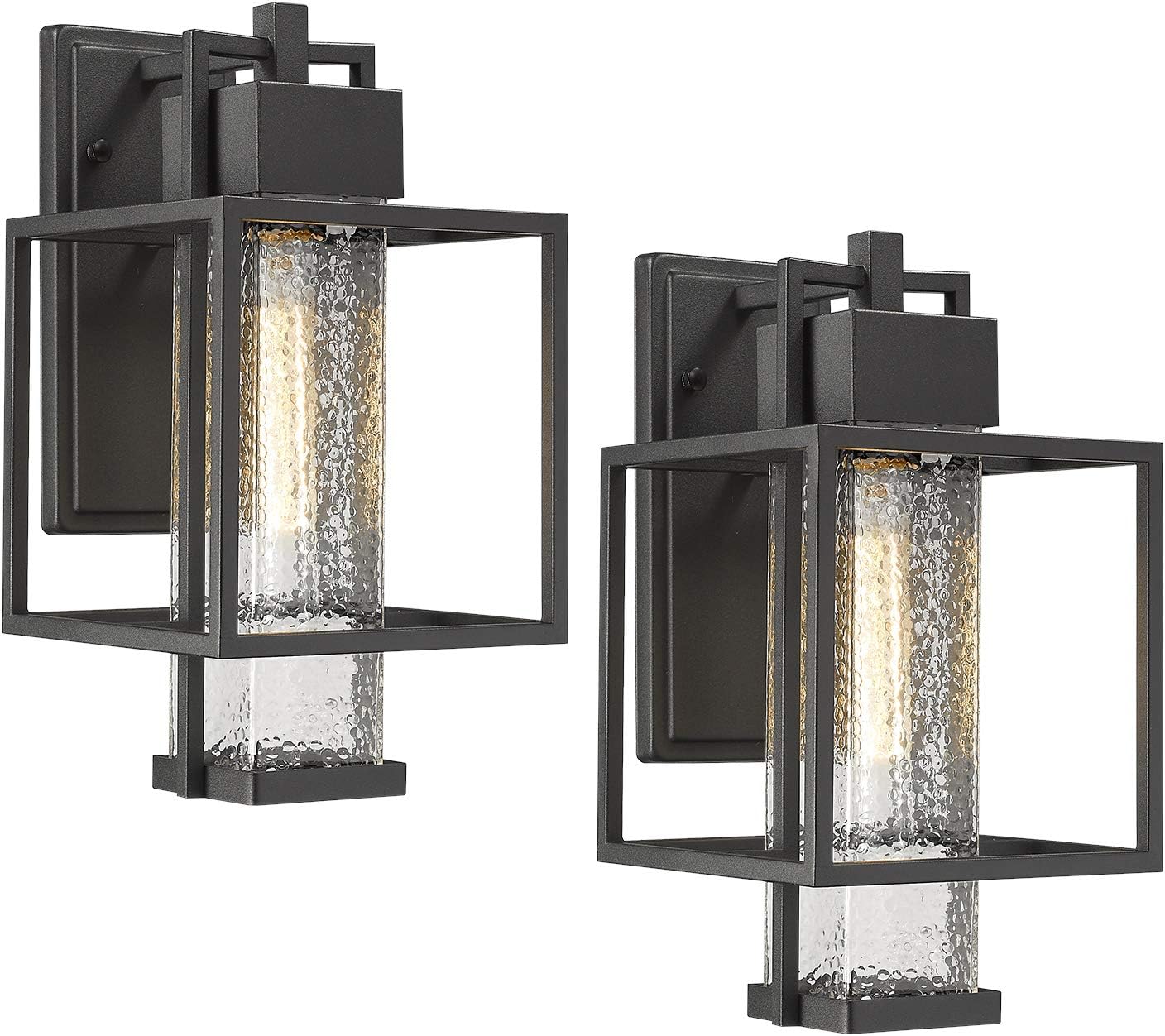 Osimir Outdoor Wall Sconce 2 Pack, Farmhouse Style Exterior Wall Lantern in Black Finish with Bubble Glass Lamp Shade, 15 inch Modern Outdoor Lighting Fixtures 2375/1WL-2PK