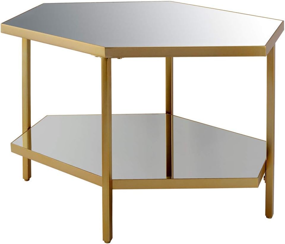 End Table Small Side Table End Table, Mirror Glass, Gold Metal, Save Space Corner Table for Bedroom&Living Room