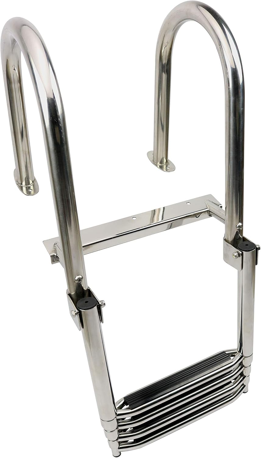 Stainless Steel 4 Step Folding Marine Ladder Heavy Duty Telescoping Ladder for Boat Yacht Dock