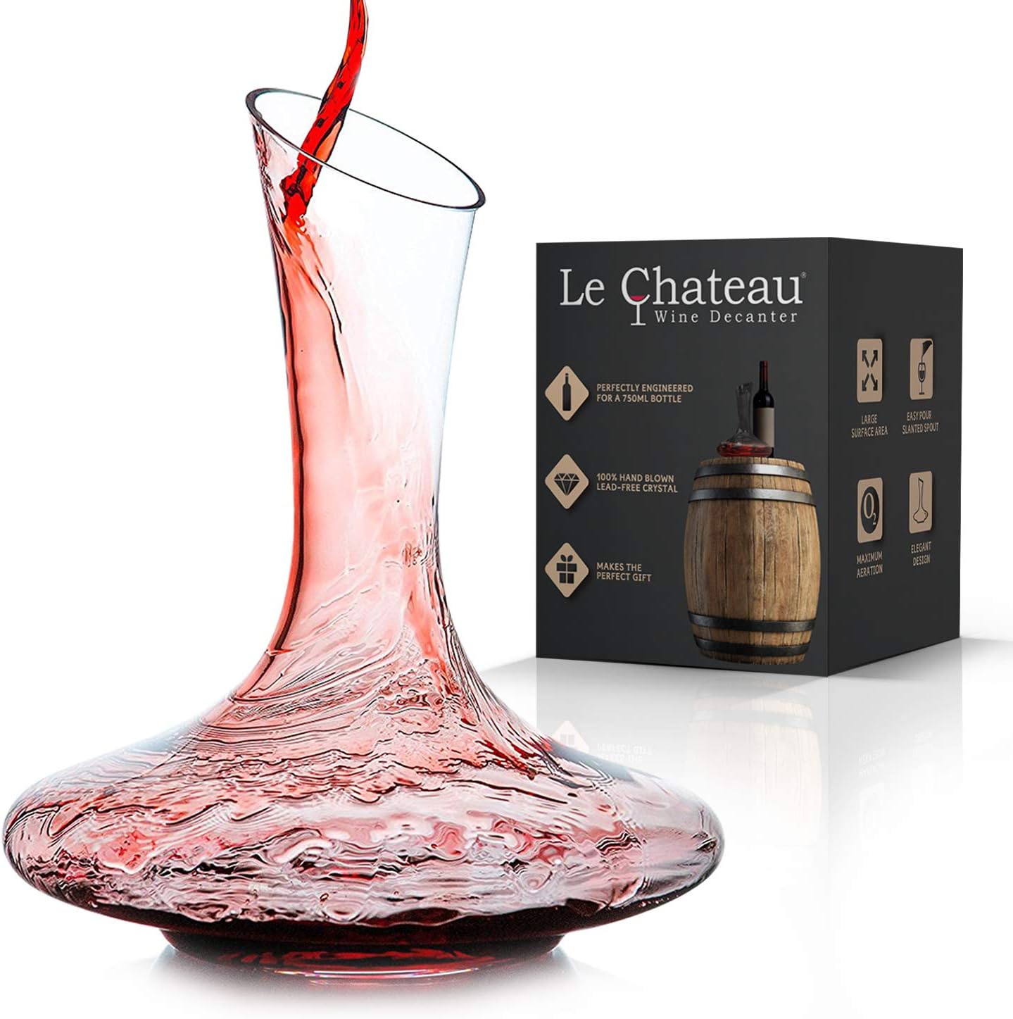 Le Chateau Wine Decanter - Hand Blown Lead Free Crystal Carafe (1800ml) - Red Wine Aerator, Gifts Pack of 2