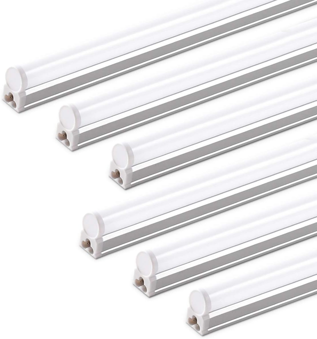 (Pack of 6) Barrina LED T5 Integrated Single Fixture, 2FT, 6500K (Super Bright White), Utility Shop Light, Ceiling and Under Cabinet Light, ETL Listed, Corded Electric with Built-in ON/Off Switch