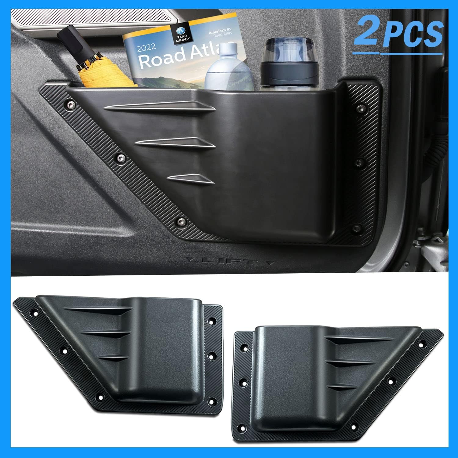 ANMOSVO for Ford Bronco Front Door Storage Pockets - Door Side Insert Organizer Box for Bronco 2021 2022 2/4 Door Interior Storage Expansion Accessories
