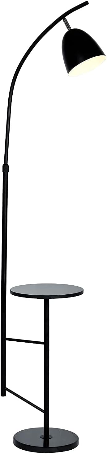 O'NEELDY Modern Arc Floor Lamps with Table for Bedroom, 360&deg; Rotatable Gooseneck Lamp Shade, LED Black Adjustable Read Standing Lights with Marble Storage Shelf, 3-Way Dimmable, 70 Inch Tall