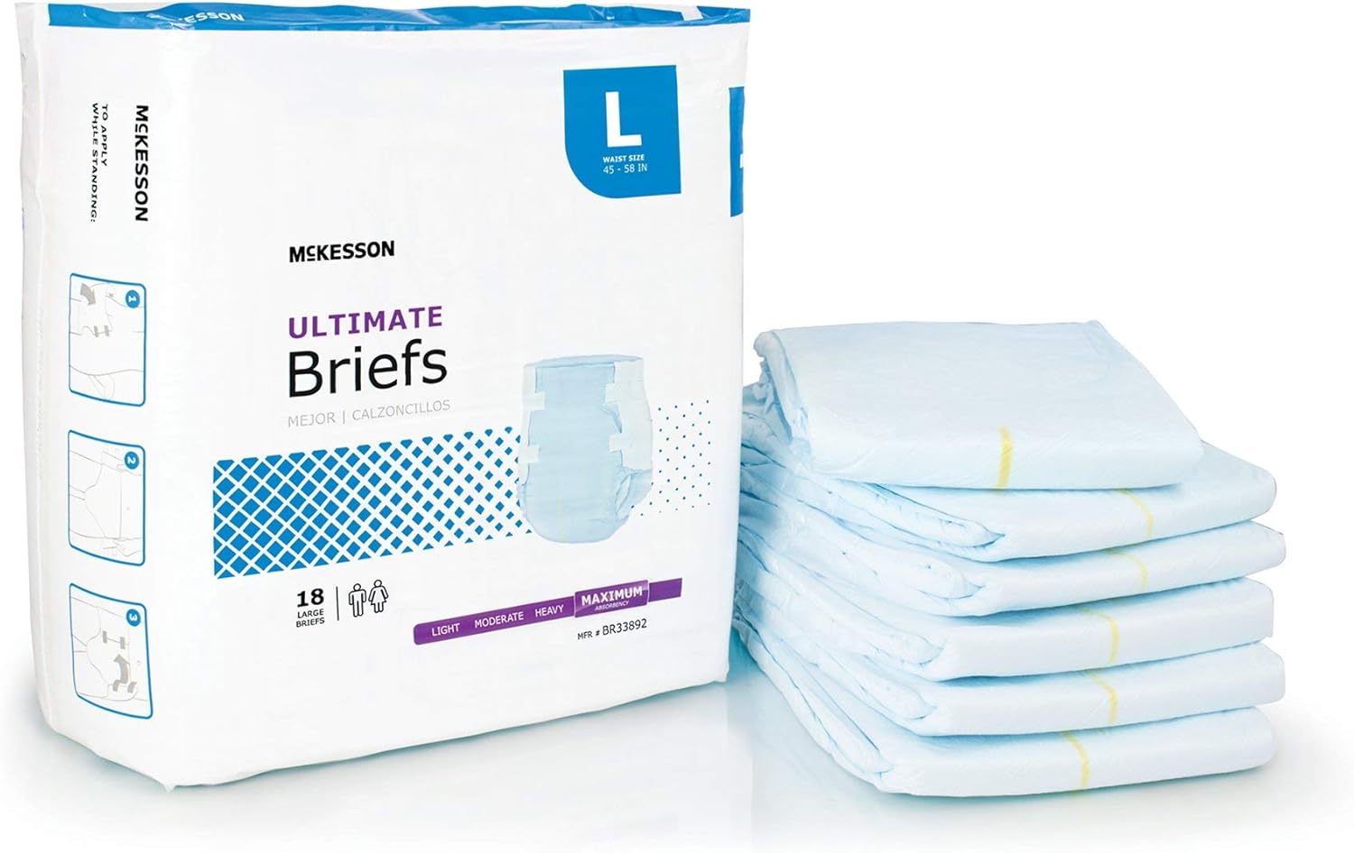 McKesson Adult Incontinence Brief L Heavy Absorbency BR33892, Maximum, 72 Ct Pack of 2