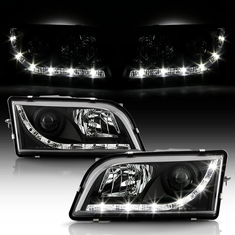 ACANII - For 2000-2003 Volvo S40 V40 LED DRL Black Housing Projector Headlights Headlamps, Driver & Passenger Side