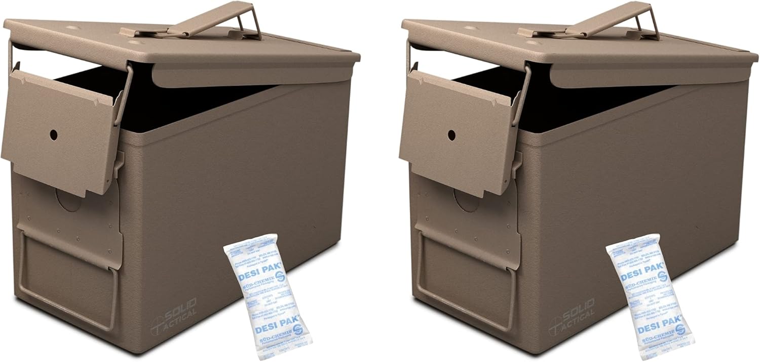 Solid Tactical 50 Cal Metal Ammo Cans in Matte Black, OD Green and FDE Brown - New Steel Ammo Box Military & Army M2A1 Packs for longterm, Waterproof Ammo Box