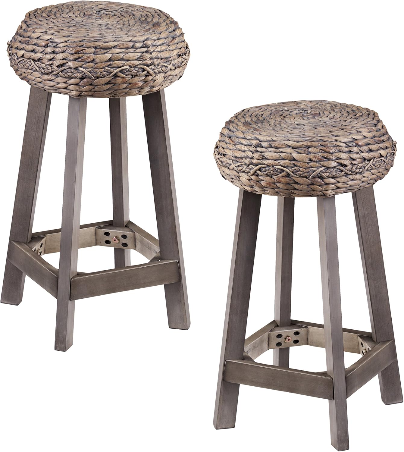 SEI Furniture Round Woven Fiber Seat Stool Set - Decorative Bohemian Style - Hyacinth