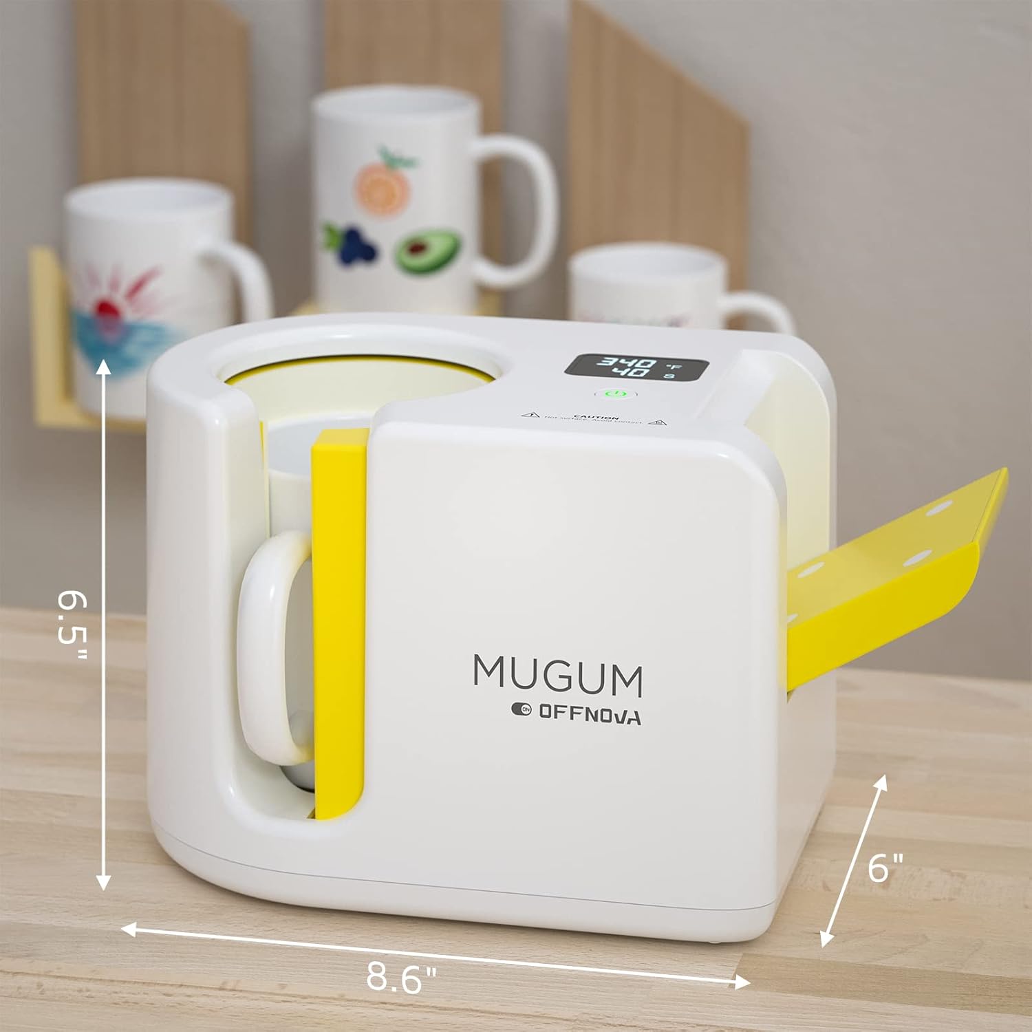 MUGUM Mug Heat Press, 500 W Sublimation Transfer Machine with LCD, Including 6 x Sublimation Ink Makers and 1 x Blank Mug, Bundle Design