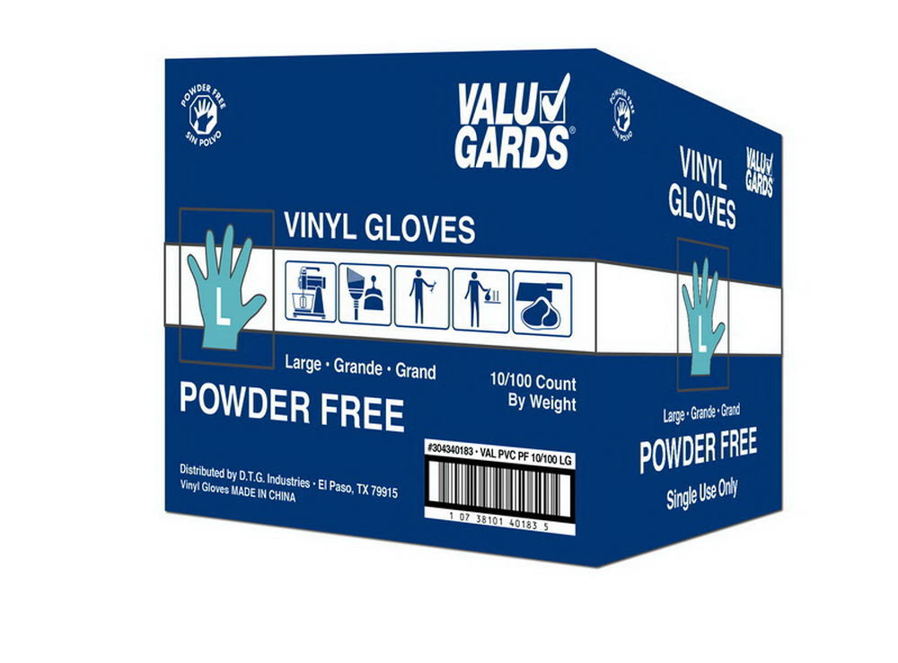(price/case)valugards 304340183 Glove Vinyl Valugard Powder Free Large 10-100 Each
