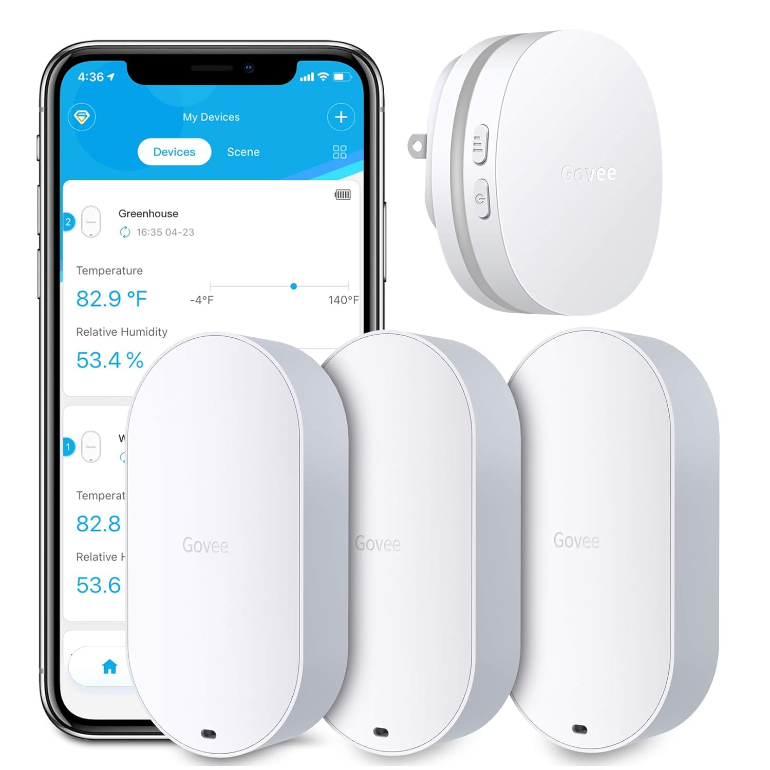 Govee WiFi Thermometer Hygrometer, Wireless Digital Indoor Temperature Gauge Humidity Monitor with App Alerts, for Home, Greenhouse, Basement, Pets, 3 Sensors and 1 Gateway (Supports 2.4G WiFi) Pack of 2