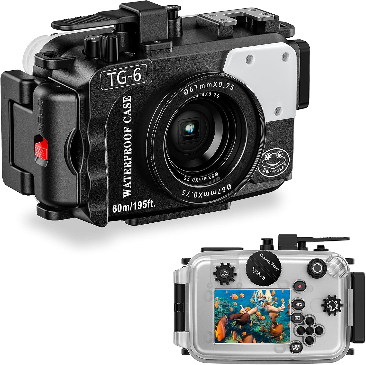 Sea frogs for Olympus TG-6 Underwater 60m/196ft Maximum Diving Depth Waterproof Housing Black Professional Diving Case Box IPX8