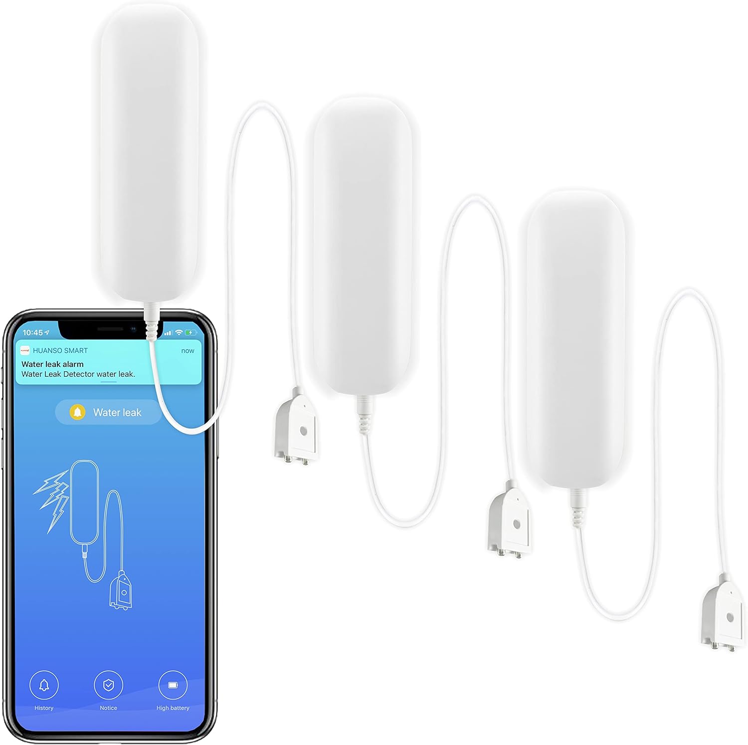 WiFi Water Leak Detector 3 Pack, Smart Water Sensor Alarm, Alexa Water Alarm Leak Detector Water Leak Sensor, Wireless Water Detector Alarm, Water Alarms for Basements, Flood Sensor 2.4G(no 5G WiFi) Pack of 2