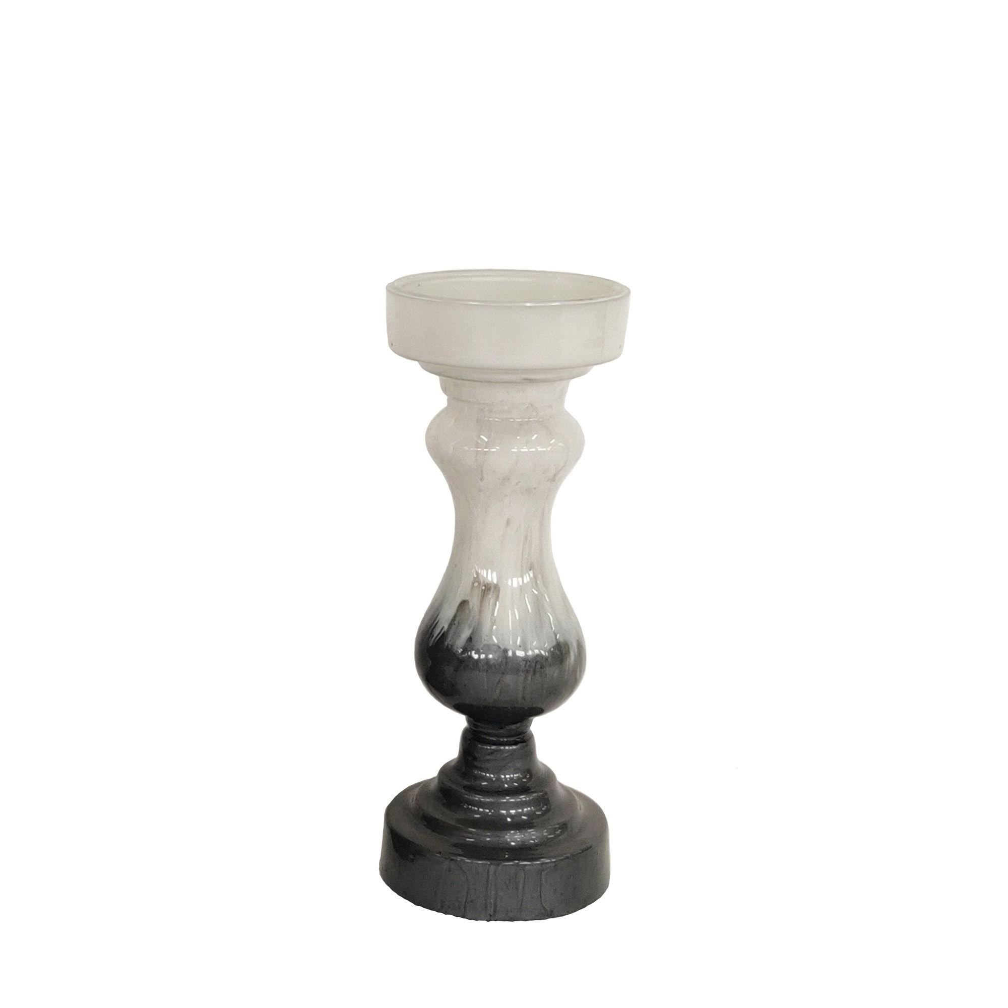 Sagebrook Home 15214-01 13 in. Glass Candle Holder White u0026 Black