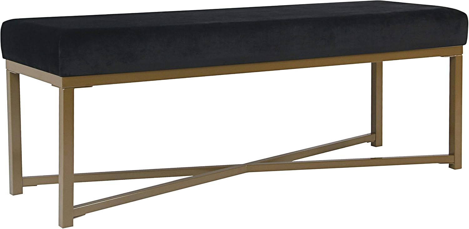 HomePop Velvet Rectangle Dining Bench with Metal Base, Black