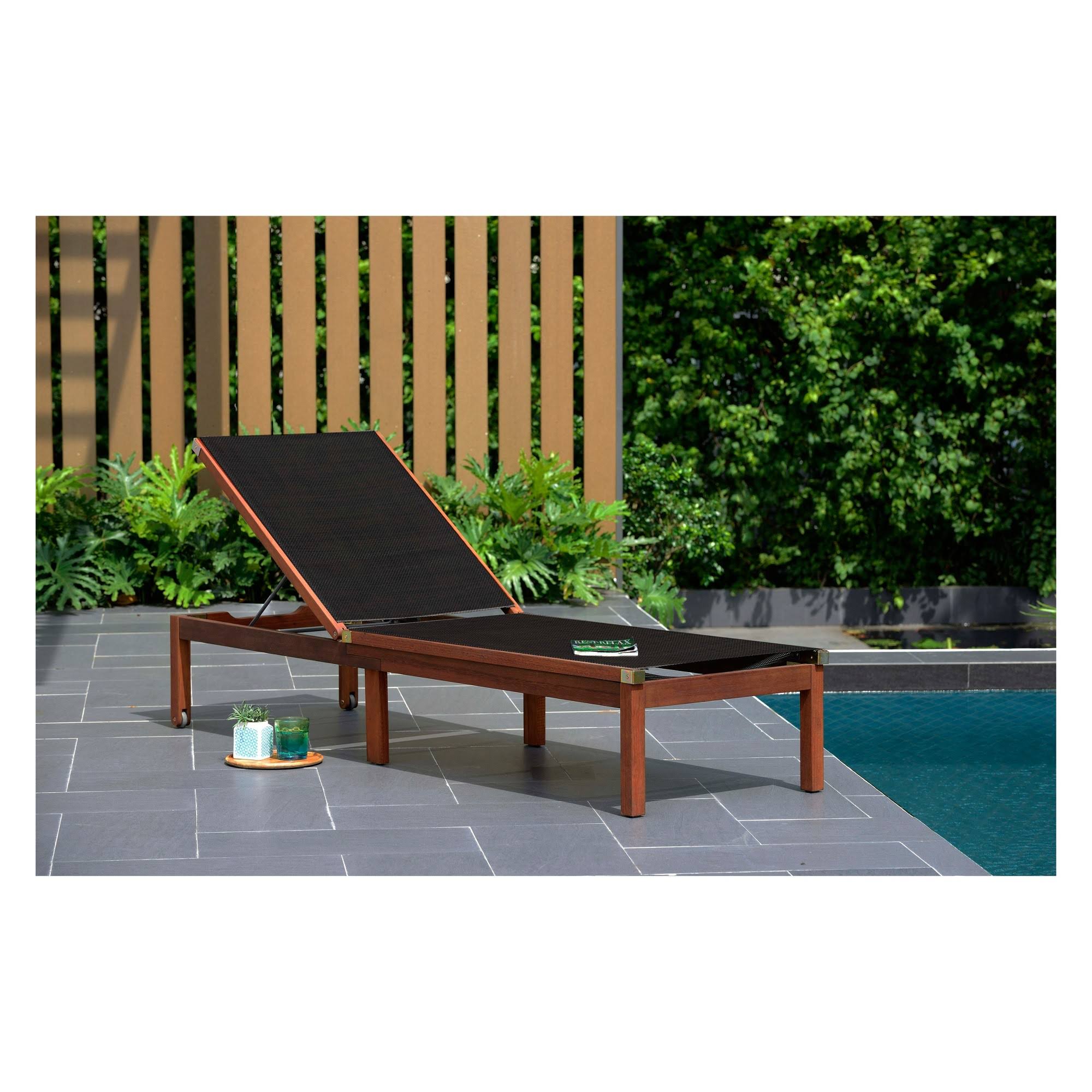 Laguna Beach Eucalyptus Patio Wheel Lounger with Black Sling - Amazonia