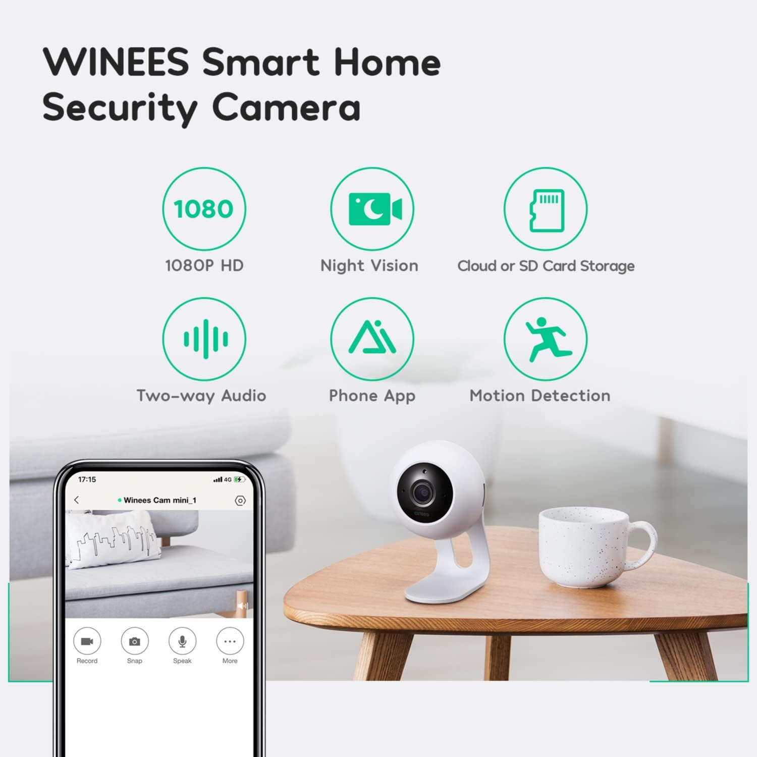 Winees Indoor Security Camera, Baby Monitor WiFi Smart Home Camera with APP 1080P HD with Motion Detection, 2-Way Audio, Night Vision, Multi Installation Cam for Pet, Baby Works with Alexa Pack of 2
